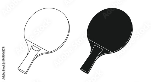 A minimalist black and white illustration depicts two table tennis paddles one light and one dark in a side by side comparison