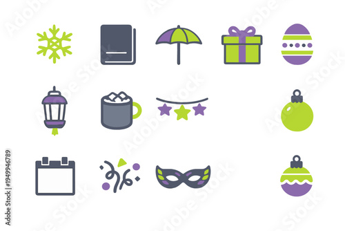 A collection of flat vector icons representing various holidays and