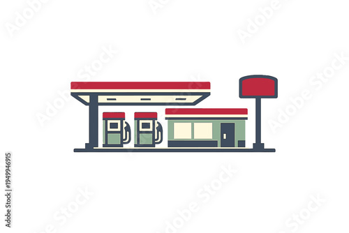 A flat vector illustration of a gas station featuring two fuel pumps
