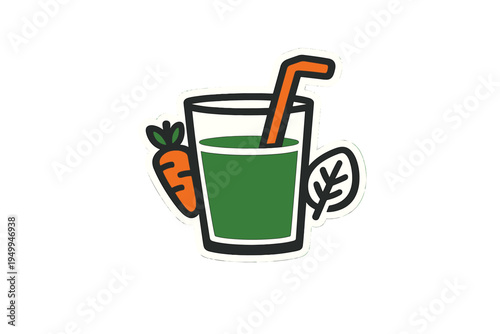 A flat vector illustration of a healthy green smoothie in a glass