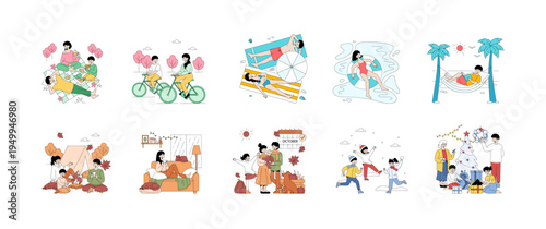 Family Enjoying Seasonal Activities Vector Illustration