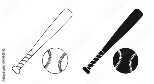 A simple graphic illustrates a baseball bat and ball in both outlined and solid black versions representing the sport