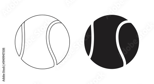 A minimalist depiction showcases two tennis balls one white and one black side by side in a simple line drawing