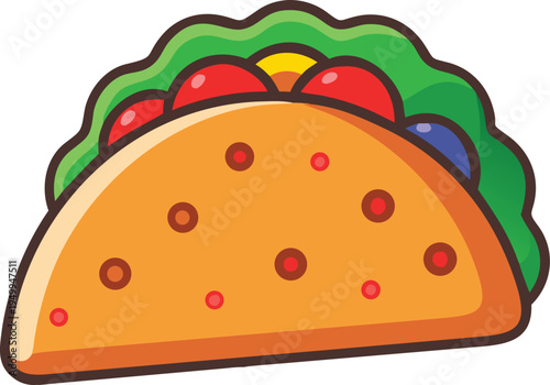 Cartoon Taco with Diverse Fillings and Happy Expression