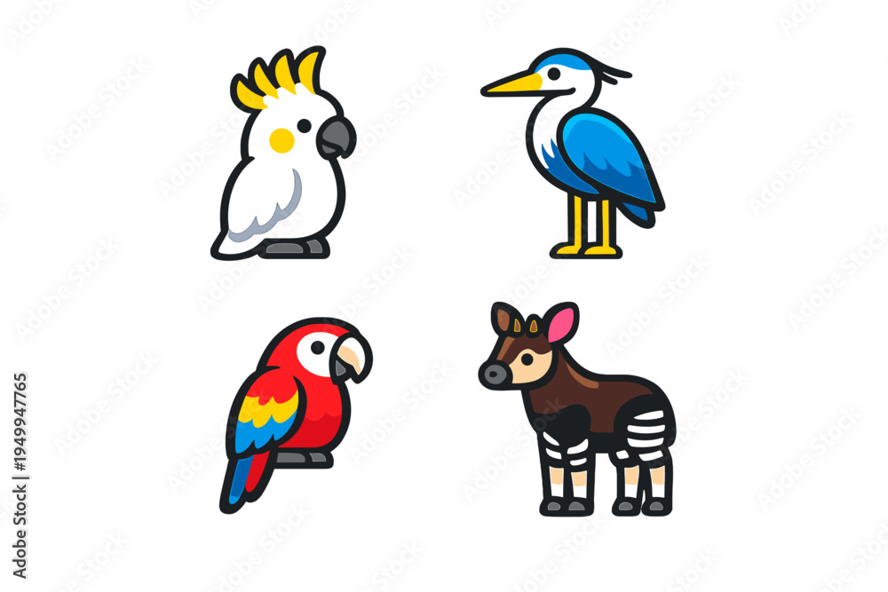 Naklejka premium A collection of four stylized animal icons featuring a white