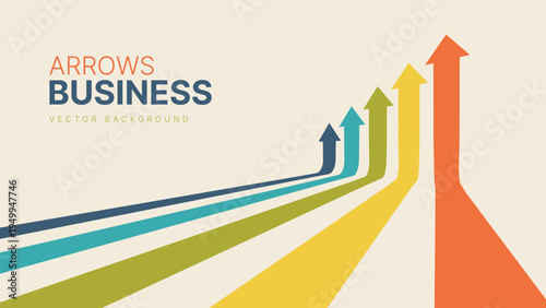 Five Arrows Moving Up in Vintage Colors. Abstract Financial Chart with Uptrend Line Arrows Graph Go Up. Growth Business Presentation Background. Vector Illustration.