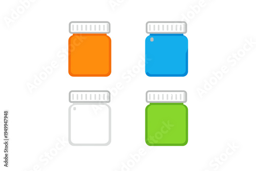 A set of four flat vector icons representing jars with lids in