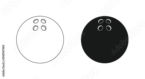 A minimalist illustration depicts two bowling balls one white and one black each with finger holes high quality professional