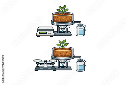 Vector illustration of two scientific setups for measuring plant