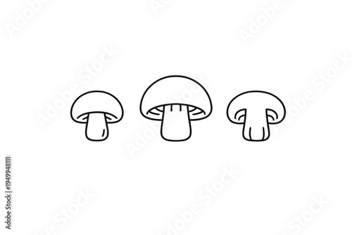 A set of three minimalist mushroom icons in a clean black line art