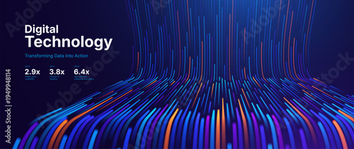 Artificial Intelligence Data Flow Diagram Showing Neural Connections and Digital Processing Streams. Digital Business Transformation Vector Background.