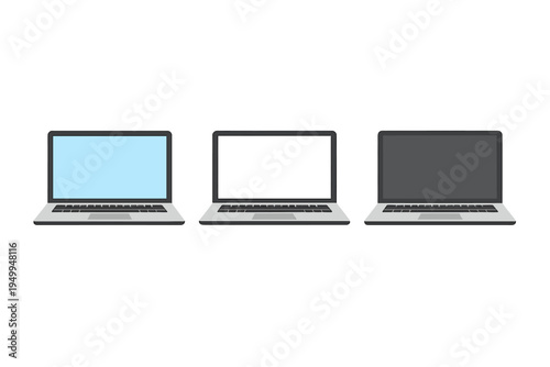 Set of three flat vector laptop icons isolated on a white background