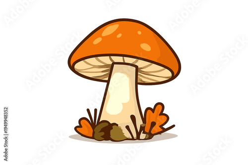 A stylized vector illustration of an orange mushroom with a thick
