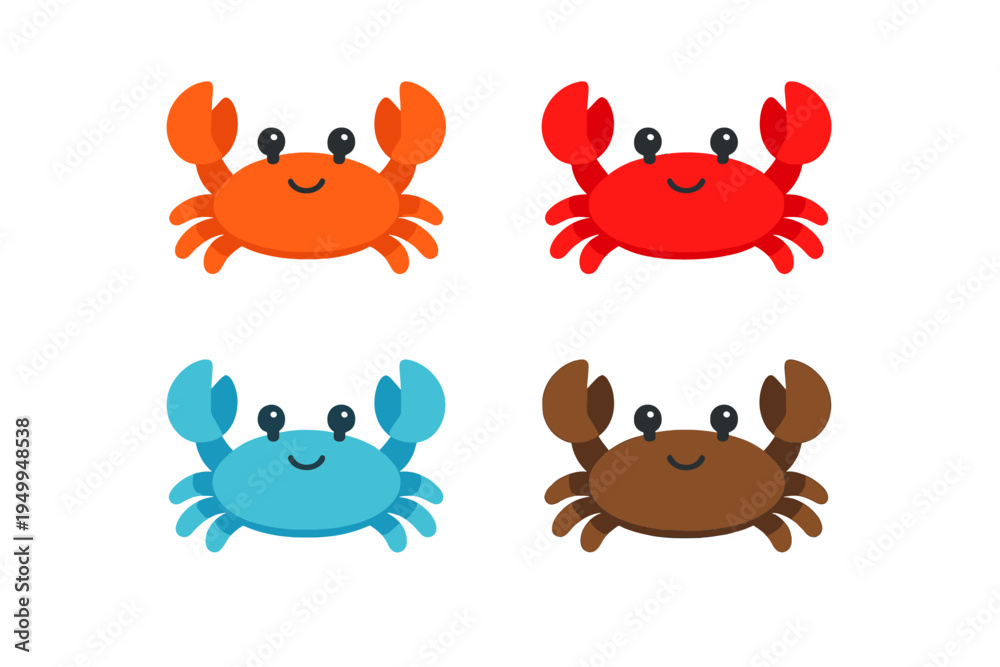 Fototapeta premium A set of four cute cartoon crab characters in different colors