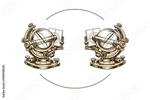 Hand-drawn vintage illustration featuring two mirrored scientific