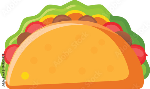 Cartoon taco with lettuce tomato and meat filling mexican food
