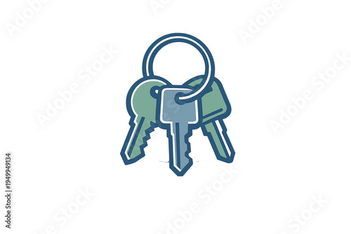 This vector illustration features a set of three keys attached to a
