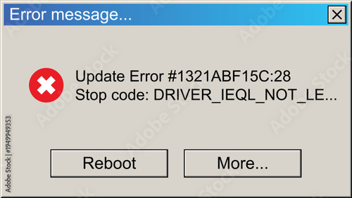 Critical Error Warning Message Windows. Vintage User Interface Operating System Fail. Vector Illustration.