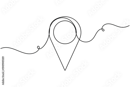 Location pin sign icon continuous one line art single drawing on white background minimalist map marker symbol outline vector illustration