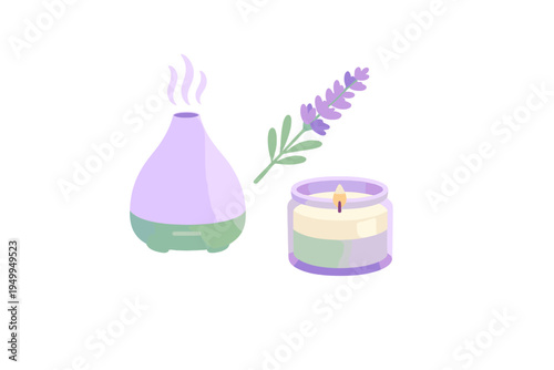 A vector illustration featuring an essential oil diffuser emitting