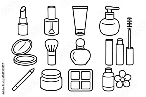A collection of black and white line icons representing various