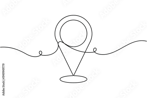 Location pin sign icon continuous one line art single drawing on white background minimalist map marker symbol outline vector illustration