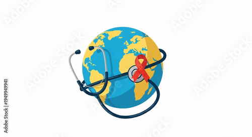 Global health concept with stethoscope on earth globe symbolizing worldwide medical care