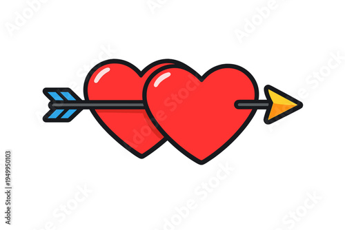 A vector illustration of two red hearts side-by-side, pierced by a