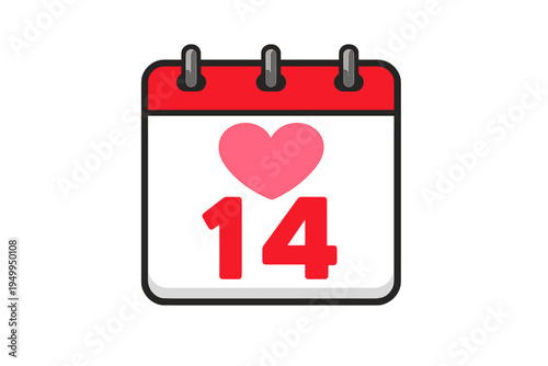 A vector illustration of a calendar icon featuring the number 14 and