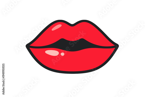 A stylized vector illustration of bright red female lips with a black