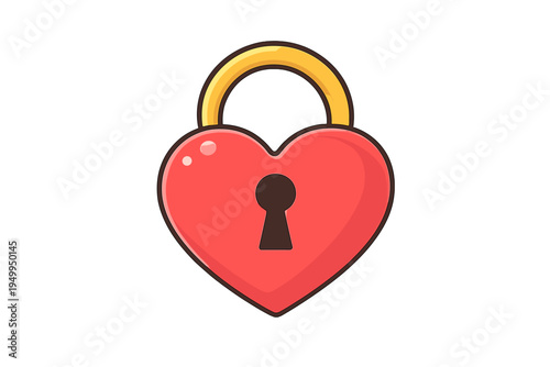 Red heart-shaped padlock with a golden shackle and a central keyhole