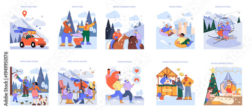 Illustrations of Fun and Active Winter Activities and Hobbies