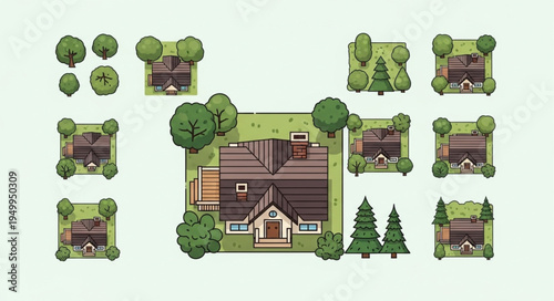 Detailed Top-Down View of a Quaint Residential House.