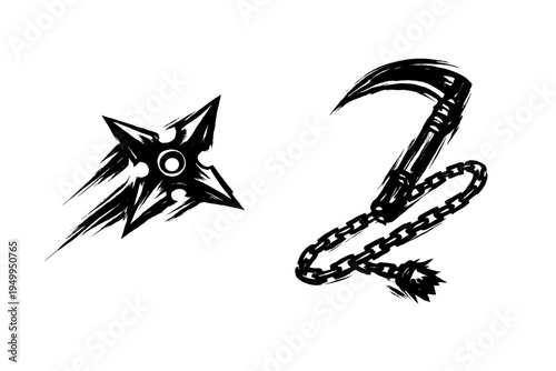 Hand-drawn black and white vector illustration of traditional