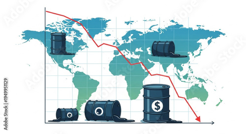 Crude Oil Price Decline - Global Economic Impact Illustration.
