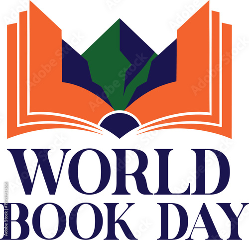Vector of World book day logo with open book and text design