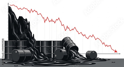 Oil Price Decline - Barrels Spill Amidst Economic Downturn.