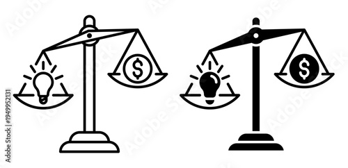 Linear icon. Value of intellectual property on the scales. Simple black and white vector symbol isolated on white background