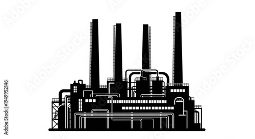 Industrial factory and steam locomotive silhouette vector icon