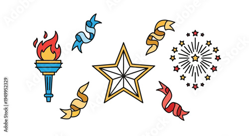Set of 6 Patriotic Icons Vector
