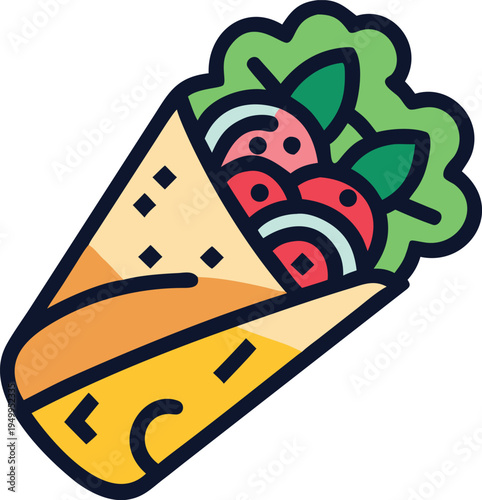 Colorful flat design wrap with meat and vegetables