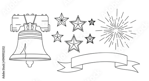 Set of 8 patriotic icons vector, independence day symbols