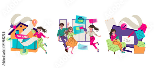 Dynamic Real Estate Team Collaboration Vector Illustration