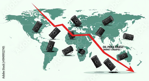 Global Economic Downturn Depicted with Falling Graph and Camera Symbols.