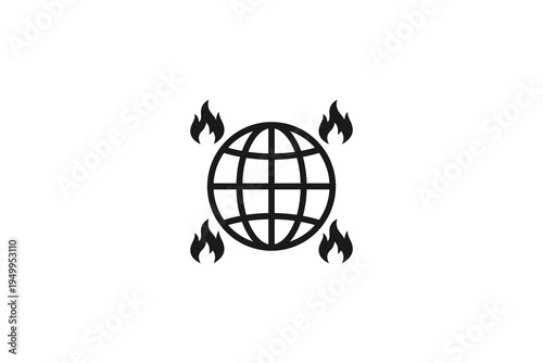 Global warming or world crisis icon with planet earth and fire symbols