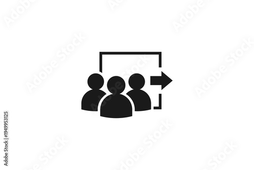 People group exit icon for migration or team leaving concept refugee war