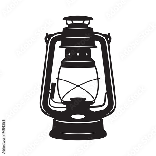 A detailed black and white illustration of a vintage kerosene lantern