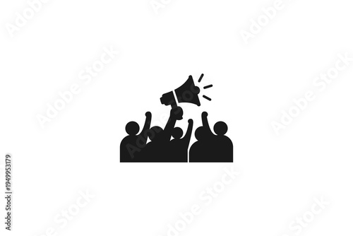 Group of people protesting with megaphone silhouette for activism