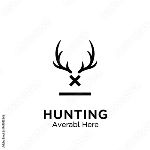 Minimalist black and white logo featuring deer antlers above a horizontal line and an 'X', with the text 'HUNTING Averabl Here' below.