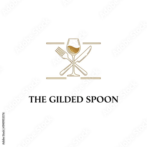 The Gilded Spoon logo featuring crossed cutlery and a wine glass filled with golden liquid, symbolizing fine dining and elegance.